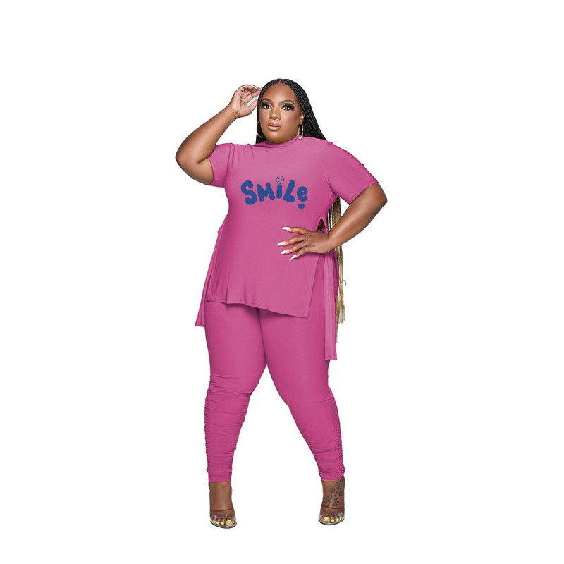 L-5XL 2023 naujas mados plius dydžio dviejų dalių rinkinys pavasario vasaros moteriškų drabužių marginimas trumpomis rankovėmis, laisvalaikio kelnių kostiumas, moteriška apranga
