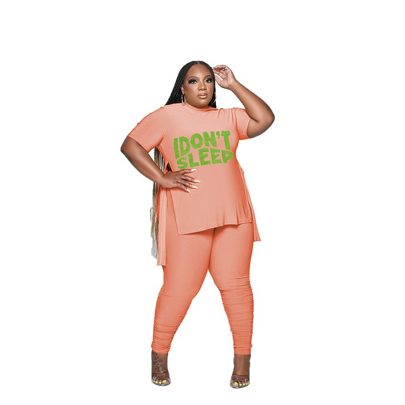 L-5XL 2023 naujas mados plius dydžio dviejų dalių rinkinys pavasario vasaros moteriškų drabužių marginimas trumpomis rankovėmis, laisvalaikio kelnių kostiumas, moteriška apranga