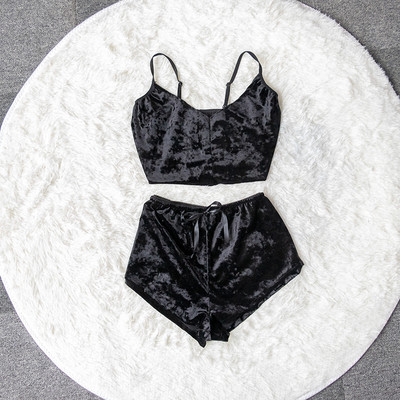 2tk Moodsad naiste sametist magamisriided Seksikad spagetirihmaga lühikesed püksid Naiste magamisriiete varrukateta pidžaamakomplektid