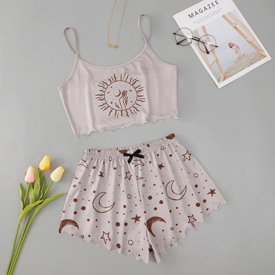 Roosa südameprinteriga pidžaamad naistele pidžaamakomplektid 2-osaline pitsist aluspesu suvised pidžaamaülikonnad lühikesed püksid seksikas magamisriided kikisõlme komplekt