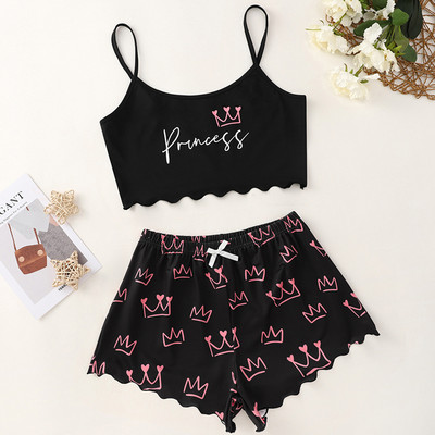 Roosa südameprinteriga pidžaamad naistele pidžaamakomplektid 2-osaline pitsist aluspesu suvised pidžaamaülikonnad lühikesed püksid seksikas magamisriided kikisõlme komplekt