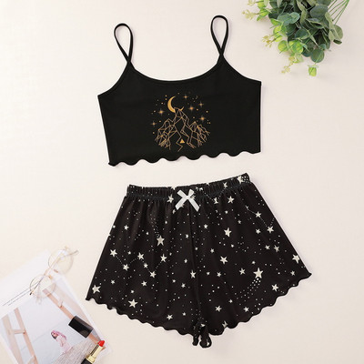 Roosa südameprinteriga pidžaamad naistele pidžaamakomplektid 2-osaline pitsist aluspesu suvised pidžaamaülikonnad lühikesed püksid seksikas magamisriided kikisõlme komplekt