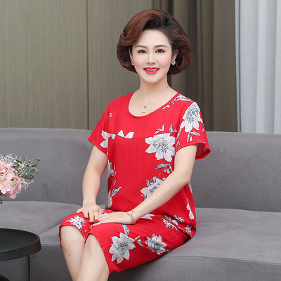 Fdfklak κοντό μανίκι κομμένο παντελόνι σετ δύο τεμαχίων Νέα εκτύπωση Μεσήλικας Πυτζάμες Πυτζάμες Καλοκαιρινή Γυναικεία Φαρδιά Σπίτι