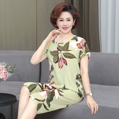 Fdfklak κοντό μανίκι κομμένο παντελόνι σετ δύο τεμαχίων Νέα εκτύπωση Μεσήλικας Πυτζάμες Πυτζάμες Καλοκαιρινή Γυναικεία Φαρδιά Σπίτι