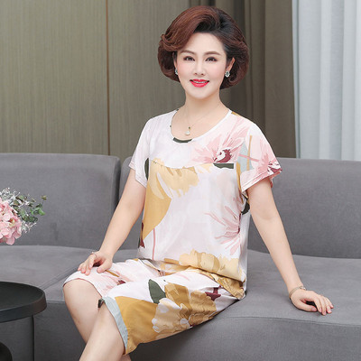 Fdfklak κοντό μανίκι κομμένο παντελόνι σετ δύο τεμαχίων Νέα εκτύπωση Μεσήλικας Πυτζάμες Πυτζάμες Καλοκαιρινή Γυναικεία Φαρδιά Σπίτι