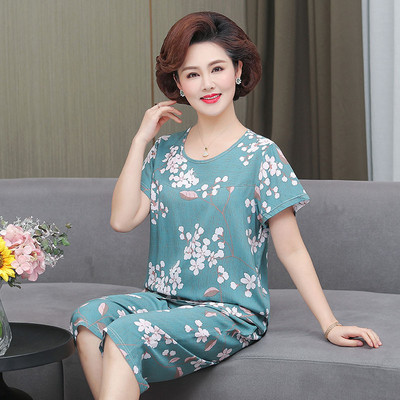 Fdfklak κοντό μανίκι κομμένο παντελόνι σετ δύο τεμαχίων Νέα εκτύπωση Μεσήλικας Πυτζάμες Πυτζάμες Καλοκαιρινή Γυναικεία Φαρδιά Σπίτι