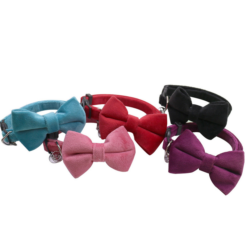 Velvet Bowknot kassi kaelarihm Reguleeritav turvapandlaga kassipoeg kikilips ühevärviline kassi kaelarihm koos kellukeste lemmikloomade tarvikutega