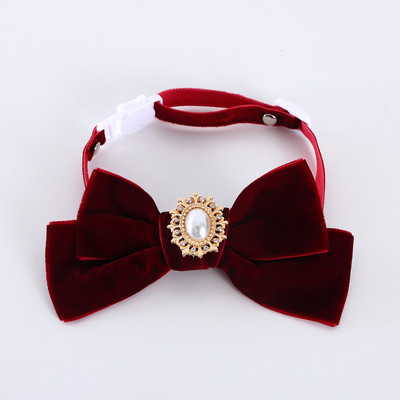Ρετρό γιακά για γάτες Velvet Kitten Bowknot παπιγιόν με μαργαριταρένιο ρυθμιζόμενο κατά της ασφυξίας κολιέ κουτάβι Αξεσουάρ για πάρτι για κατοικίδια