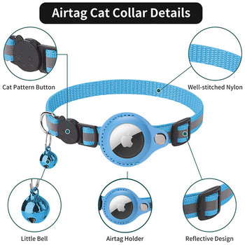 Για περιλαίμια για γάτες Airtag Tracker με αντανακλαστικό GPS με δυνατότητα τοποθέτησης με κουδούνι κολιέ εντοπισμού κατοικίδιων ζώων Ασφαλή αξεσουάρ κατά της απώλειας για γάτες