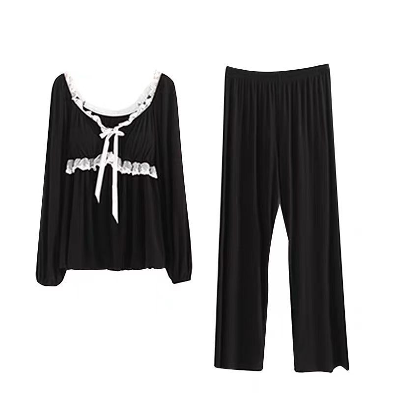 Seturi de pijamale Femei Lenjerie de noapte vintage Patchwork Design cu șireturi Coreeană Toamnă Elegantă Moda Casual Lenjerie de noapte Moale Sexy Ins