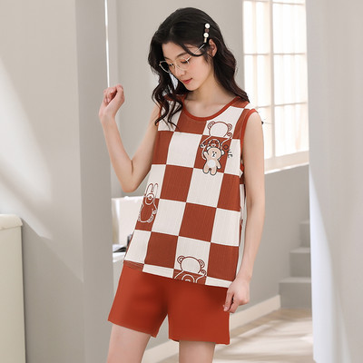 Naiste pidžaamakostüümid Armsad magamisriided vabaaja O-kaelusega lühikeste varrukateta pidžaamakomplekt suvine mugav hingav multifilmi magamisriided