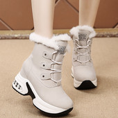 2023 Νέα γυναικεία μόδα Ζεστά χειμωνιάτικα γούνινα μποτάκια χιονιού Κομψά μποτάκια με σφήνα πλατφόρμα με τακούνι βαμβακερά παπούτσια Γυναικεία αθλητικά παπούτσια με κορδόνια