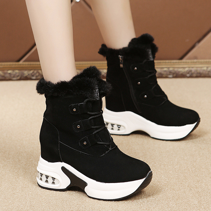 2023 Νέα γυναικεία μόδα Ζεστά χειμωνιάτικα γούνινα μποτάκια χιονιού Κομψά μποτάκια με σφήνα πλατφόρμα με τακούνι βαμβακερά παπούτσια Γυναικεία αθλητικά παπούτσια με κορδόνια