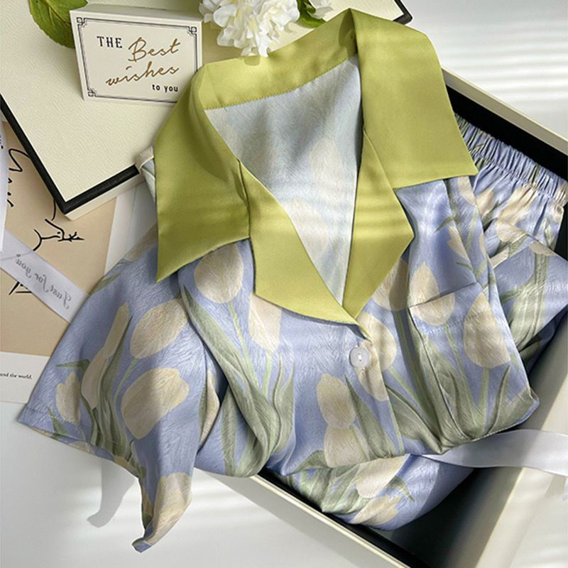 Pidžaamakomplektid Kvaliteetsed Kerge Luksus Siid Naiste Magamisriided Kevad sügis Pikad varrukad Mood Ice Silk Koduriided Salongirõivad