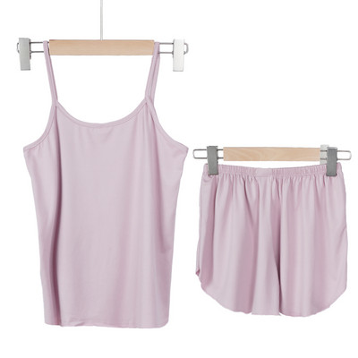 Set de pijamale pentru femei Set scurt de pijamale Set de două piese de vară Top fără mâneci Pantaloni scurti de pijama simple Cămăși de dormit