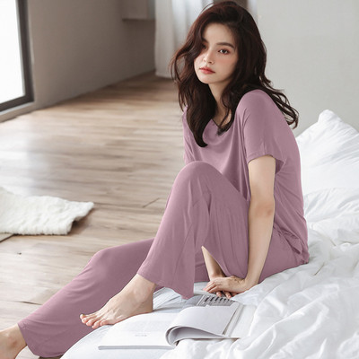 Fdfklak Loose Casual Elasticity κοστούμι βισκόζης πιτζάμες γυναικεία ανοιξιάτικα και φθινοπωρινά μοντέλα οικιακών ρούχων με κοντομάνικο οικιακό σέρβις