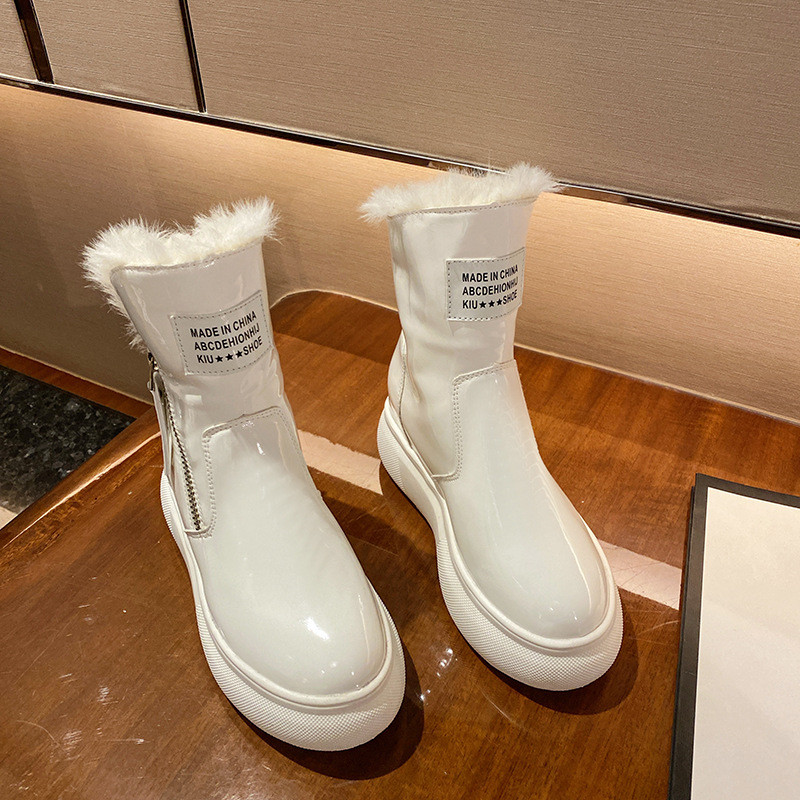 2023 Νέες γυναικείες μπότες χιονιού Δερμάτινα ζεστά βελούδινα γούνινα χειμερινά παπούτσια Γυναικείες μπότες με φερμουάρ Κοντό γυναικείο μέγεθος 35-40