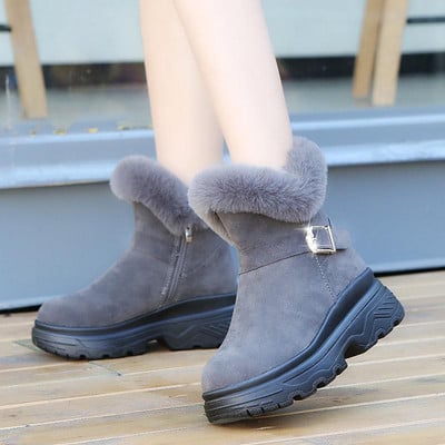 Talvised naiste karusnahad kiilud lumesaapad 2023, uued kunstnahast paksud pehmed soojad kingad, metallist pandlaga platvorm pahkluu Botas Mujer