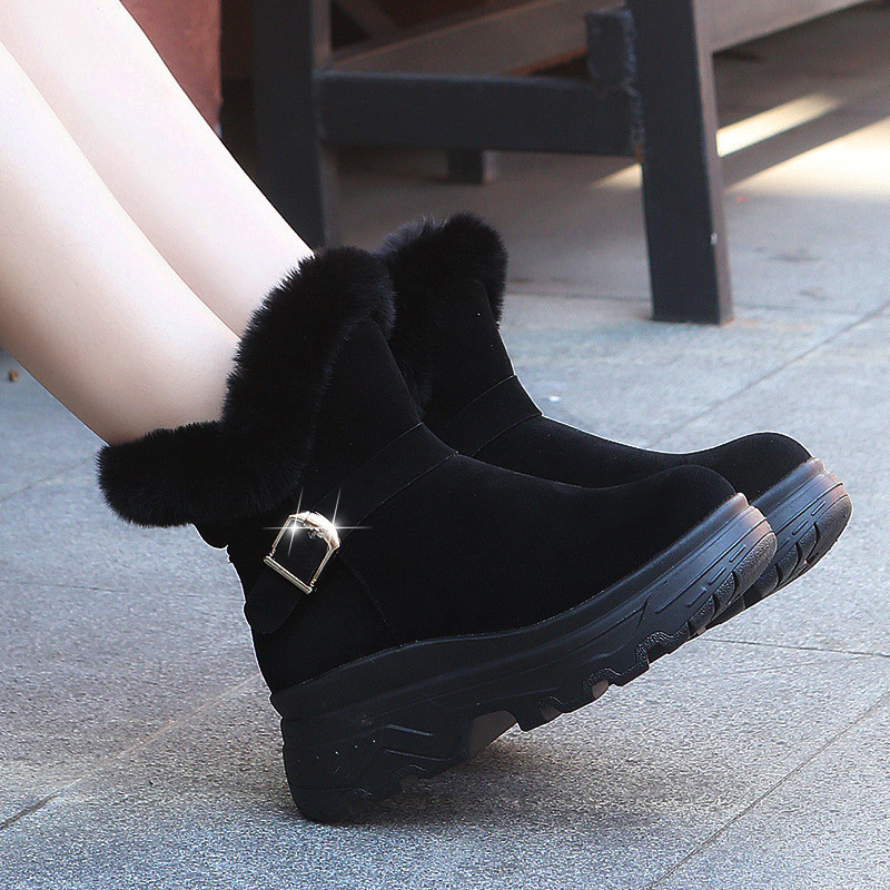 Talvised naiste karusnahad kiilud lumesaapad 2023, uued kunstnahast paksud pehmed soojad kingad, metallist pandlaga platvorm pahkluu Botas Mujer