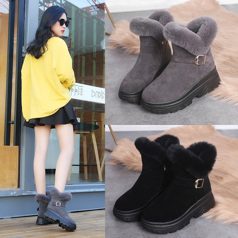 Talvised naiste karusnahad kiilud lumesaapad 2023, uued kunstnahast paksud pehmed soojad kingad, metallist pandlaga platvorm pahkluu Botas Mujer