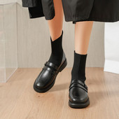 Uued naiste saapad Retrostiilis Väikesed nahast kingad Mood Moodsad Stretch-saapad Naiste vabaaja platvormkingad Kevad-sügissaapad