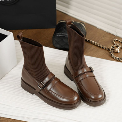 Uued naiste saapad Retrostiilis Väikesed nahast kingad Mood Moodsad Stretch-saapad Naiste vabaaja platvormkingad Kevad-sügissaapad