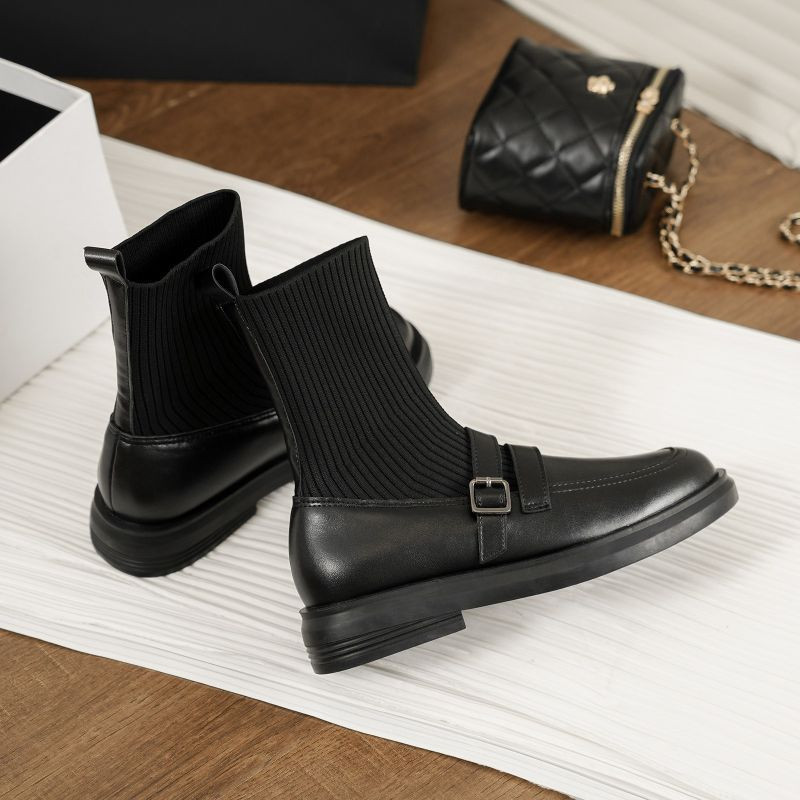 Uued naiste saapad Retrostiilis Väikesed nahast kingad Mood Moodsad Stretch-saapad Naiste vabaaja platvormkingad Kevad-sügissaapad