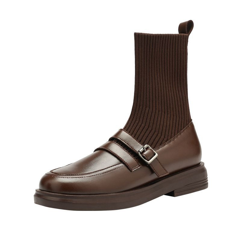 Uued naiste saapad Retrostiilis Väikesed nahast kingad Mood Moodsad Stretch-saapad Naiste vabaaja platvormkingad Kevad-sügissaapad