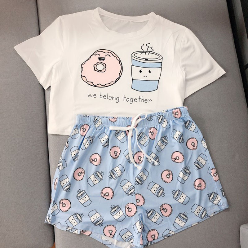 Armsad naiste pidžaamad, lehmaprint 2020 pidžaamad lühikeste varrukatega magamisriided Multifilmi pidžaamad suvekoduriided