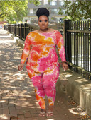 Σετ δύο τεμαχίων για γυναικείο μακρυμάνικο μπλουζάκι και σετ παντελονιών Casual σετ βαφής γραβάτα Γυναικείες στολές ιδρώτα σε συν μέγεθος Χονδρική Dropshipping