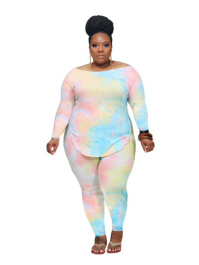 Σετ δύο τεμαχίων για γυναικείο μακρυμάνικο μπλουζάκι και σετ παντελονιών Casual σετ βαφής γραβάτα Γυναικείες στολές ιδρώτα σε συν μέγεθος Χονδρική Dropshipping