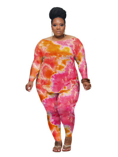 Σετ δύο τεμαχίων για γυναικείο μακρυμάνικο μπλουζάκι και σετ παντελονιών Casual σετ βαφής γραβάτα Γυναικείες στολές ιδρώτα σε συν μέγεθος Χονδρική Dropshipping