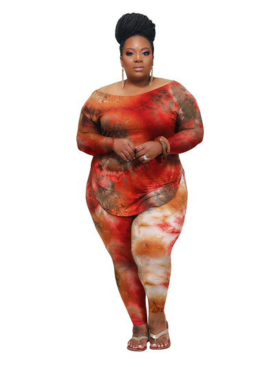 Σετ δύο τεμαχίων για γυναικείο μακρυμάνικο μπλουζάκι και σετ παντελονιών Casual σετ βαφής γραβάτα Γυναικείες στολές ιδρώτα σε συν μέγεθος Χονδρική Dropshipping