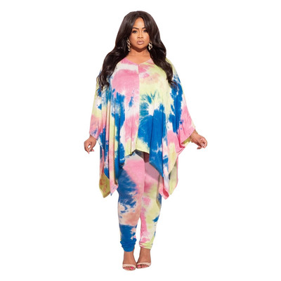 Plus Size Γυναικεία Σετ 5xl Leopard Camo Tie Dye μπλούζες και παντελόνια 2022 Φθινόπωρο σετ δύο τεμαχίων Μόδα αθλητική φόρμα Ρούχα χονδρικής