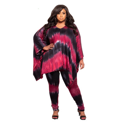 Plus Size Γυναικεία Σετ 5xl Leopard Camo Tie Dye μπλούζες και παντελόνια 2022 Φθινόπωρο σετ δύο τεμαχίων Μόδα αθλητική φόρμα Ρούχα χονδρικής