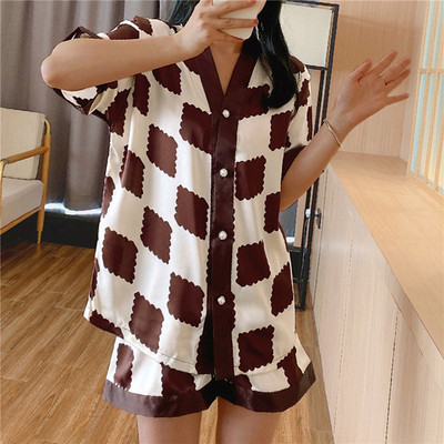 Set nou de lux pentru femei Pijamale din mătase de gheață Pijamale cu desene animate Îmbrăcăminte de acasă Lenjerie de dormit Set 2 piese Pijamale de damă Plus Size Lingere 2XL