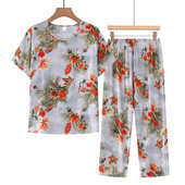 Fdfklak XL-4XL Plus Size Μεσήλικες Μητέρες Καλοκαίρι Νέα Πιτζάμες με εκτύπωση Πιτζάμες Γυναικεία Σετ 2 τεμαχίων Σαλόνια Σπίτι