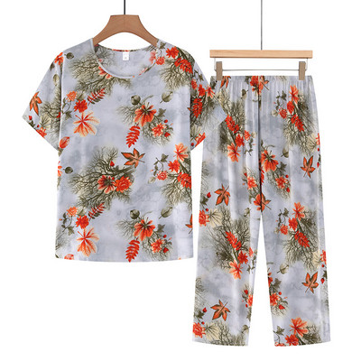 Fdfklak XL-4XL Plus Size Μεσήλικες Μητέρες Καλοκαίρι Νέα Πιτζάμες με εκτύπωση Πιτζάμες Γυναικεία Σετ 2 τεμαχίων Σαλόνια Σπίτι