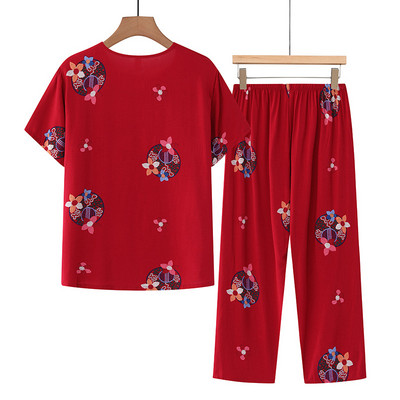 Fdfklak XL-4XL Plus Size Μεσήλικες Μητέρες Καλοκαίρι Νέα Πιτζάμες με εκτύπωση Πιτζάμες Γυναικεία Σετ 2 τεμαχίων Σαλόνια Σπίτι