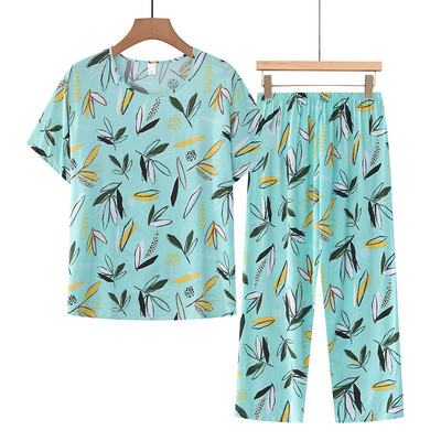 Fdfklak XL-4XL Plus Size Μεσήλικες Μητέρες Καλοκαίρι Νέα Πιτζάμες με εκτύπωση Πιτζάμες Γυναικεία Σετ 2 τεμαχίων Σαλόνια Σπίτι
