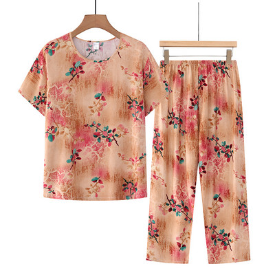 Fdfklak XL-4XL Plus Size Μεσήλικες Μητέρες Καλοκαίρι Νέα Πιτζάμες με εκτύπωση Πιτζάμες Γυναικεία Σετ 2 τεμαχίων Σαλόνια Σπίτι