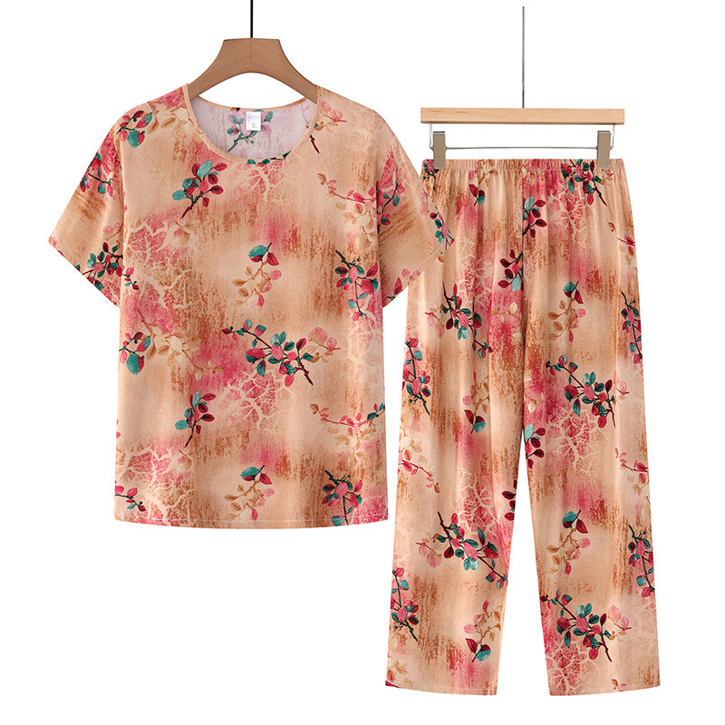 Fdfklak XL-4XL Plus Size Μεσήλικες Μητέρες Καλοκαίρι Νέα Πιτζάμες με εκτύπωση Πιτζάμες Γυναικεία Σετ 2 τεμαχίων Σαλόνια Σπίτι