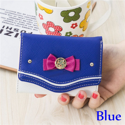 Reducere Stil dulce Sailor Moon Poșetă Poșetă din piele PU Carte de monede Geantă pentru femei Moda Bomboane Culoare Arc Nod Portofel scurt Cadou pentru fete