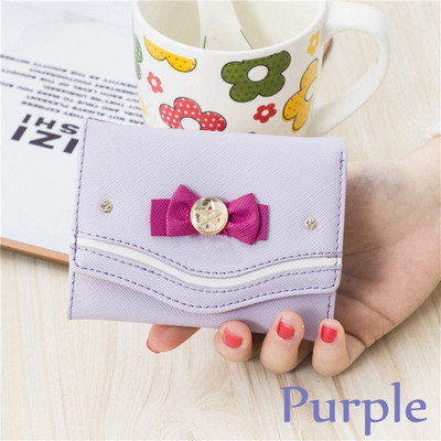 Reducere Stil dulce Sailor Moon Poșetă Poșetă din piele PU Carte de monede Geantă pentru femei Moda Bomboane Culoare Arc Nod Portofel scurt Cadou pentru fete