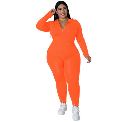 XL-5XL 2022 Fall Sport Plus Size Two Piece Σετ Γυναικεία ρούχα Casual μονόχρωμα μακρυμάνικα φούτερ με κουκούλα και παντελόνι Dropshipping