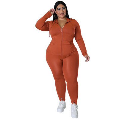 XL-5XL 2022 Fall Sport Plus Size Two Piece Σετ Γυναικεία ρούχα Casual μονόχρωμα μακρυμάνικα φούτερ με κουκούλα και παντελόνι Dropshipping