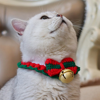 Χριστουγεννιάτικες σαλιάρες για κατοικίδια για γάτας με φιόγκο Πλεκτό Πρωτοχρονιάτικο σκυλί με λουρί Φουλάρι Χριστουγεννιάτικη στολή Αξεσουάρ για μικρομεσαίες προμήθειες για κατοικίδια