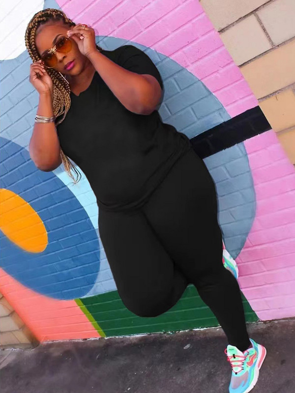 Γυναικείο κοστούμι παντελόνι Κοντό μανίκι Μπλούζα Plus Size Two Piece Σετ ρούχων Καλοκαιρινή γυναικεία φόρμα 2 τεμαχίων Χονδρική χονδρική Dropshipping