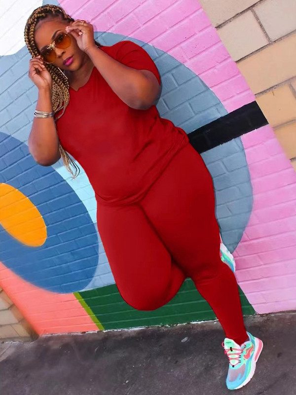 Γυναικείο κοστούμι παντελόνι Κοντό μανίκι Μπλούζα Plus Size Two Piece Σετ ρούχων Καλοκαιρινή γυναικεία φόρμα 2 τεμαχίων Χονδρική χονδρική Dropshipping