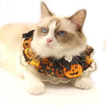 Δημιουργικό κολάρο γάτας από δαντέλα αποκριών με ρυθμιζόμενο μαντήλι σαλιάρας για στολή κατοικίδιων κολάρο δαντέλας κολοκύθας για γάτες Κολιέ αποκριάτικου σκύλου